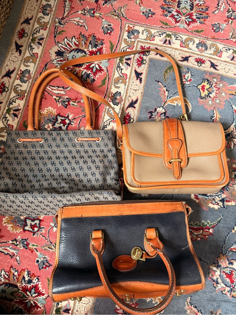 Dooney & Bourke Tan, Black and Brown Leather Crossbody & Tote Trio